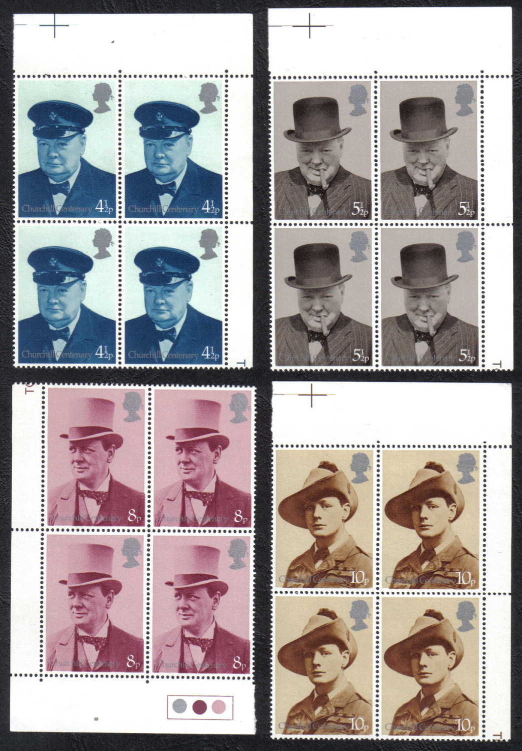 British Stamps 1974 Winston Churchill Centenary of his birth - Block of 4 M