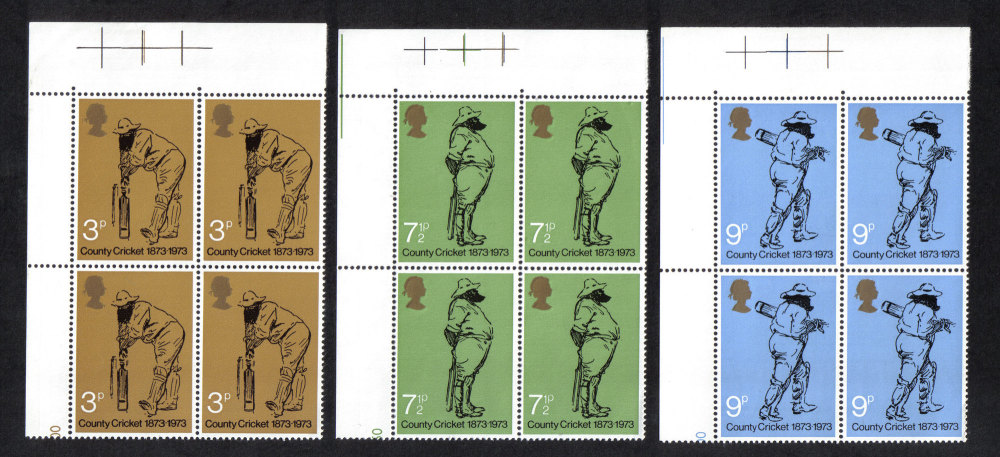 British Stamps 1973 County Cricket - Blocks of 4 MINT (h804)