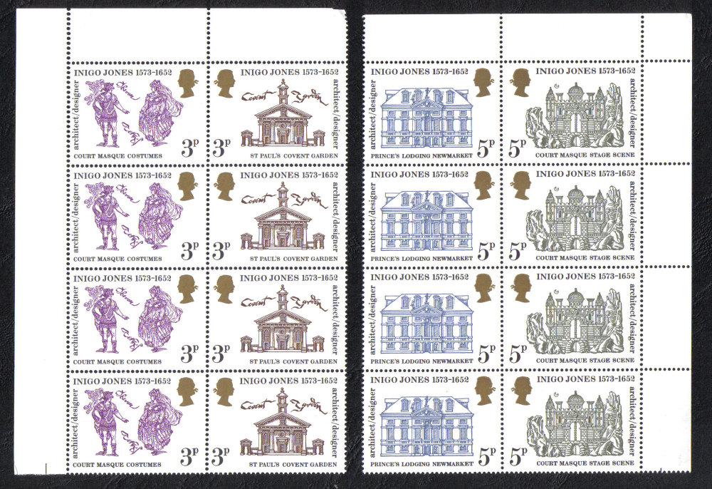 British Stamps 1973 Inigo Jones - Blocks of 4 MINT (h806)