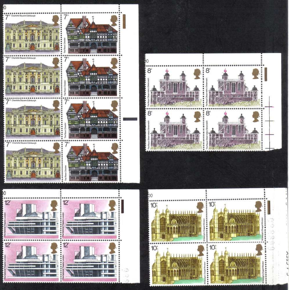 British Stamps 1975 European Architectural Heritage year - Blocks of 4 MINT
