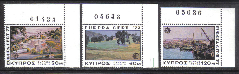 Cyprus Stamps SG 482-84 1977 Europa Landscapes - Control numbers MINT (h619