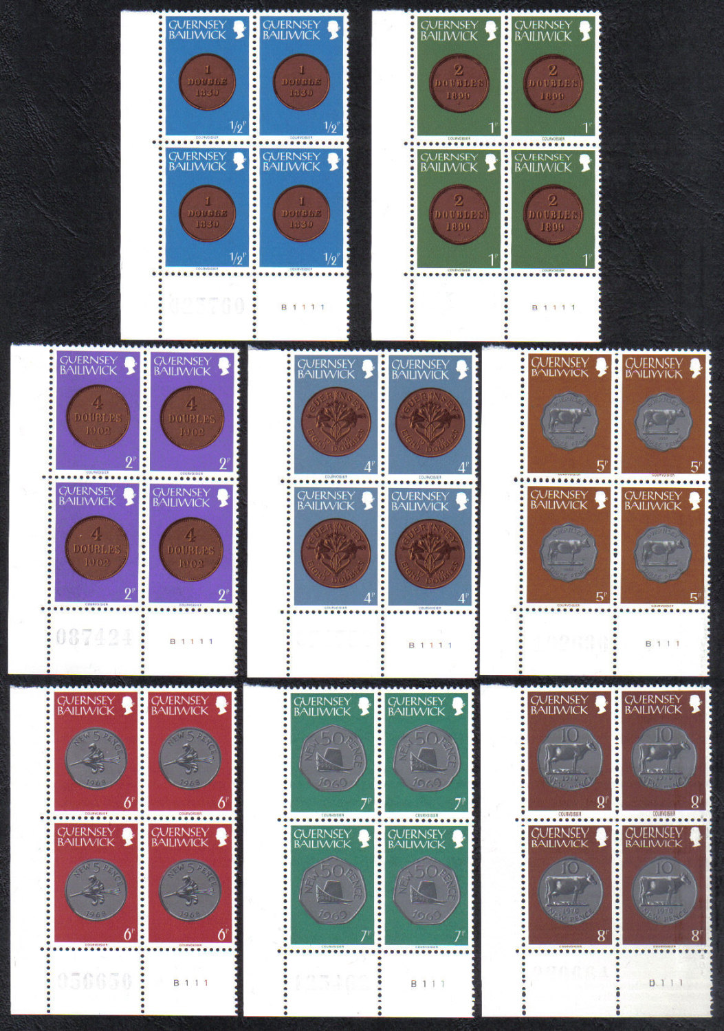 Guernsey Stamps 1979 Coins - Cylinder Blocks of 4 MINT (z512)