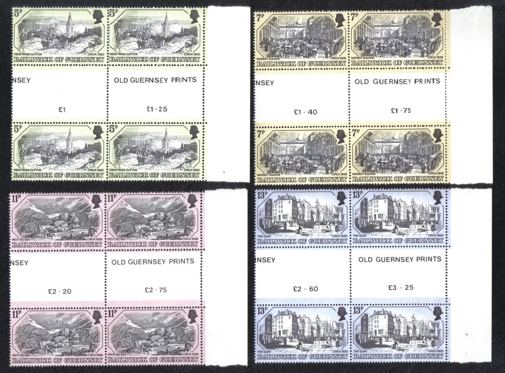 Guernsey Stamps 1978 Old Prints - Blocks of 4 Gutter Pairs MINT (z517)