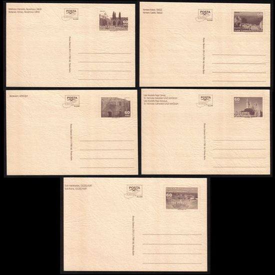 North Cyprus Stamps Pre-paid Postcard 2011 60 KURUS - Full set of 5 MINT (back view)