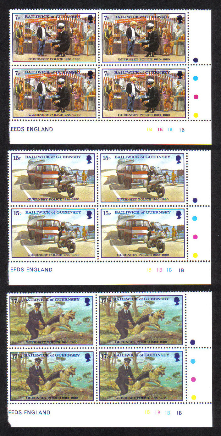 Guernsey Stamps 1980 Police Service - Blocks of 4 MINT (z570)
