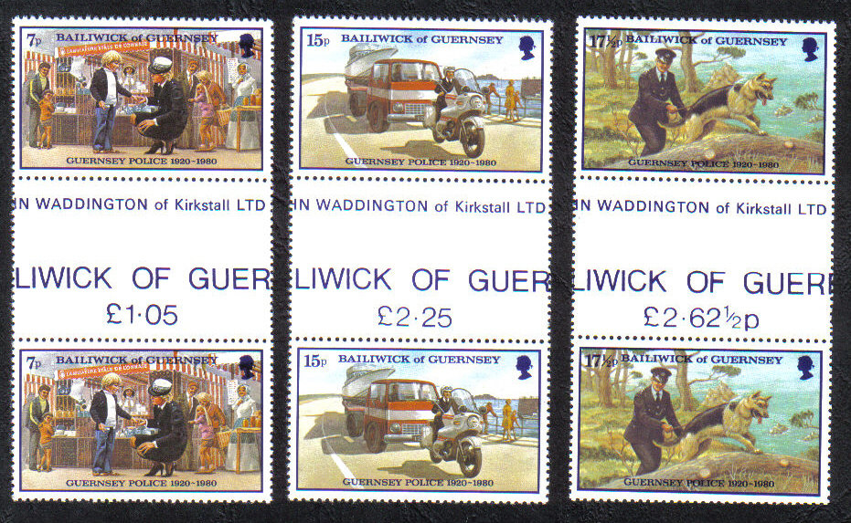 Guernsey Stamps 1980 Police Service - Gutter pairs MINT (z575)