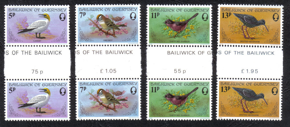 Guernsey Stamps 1978 Birds - Gutter pairs MINT (z589)