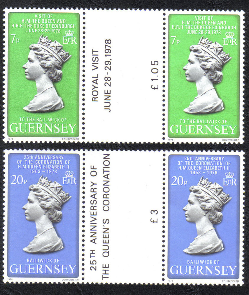 Guernsey Stamps 1978 Queens Visit - Gutter pairs MINT (z590)