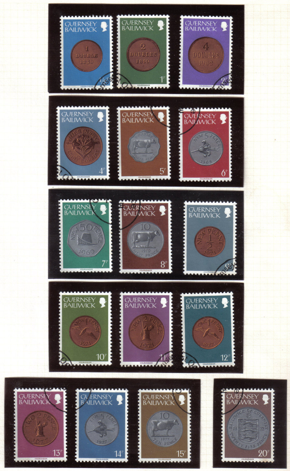 Guernsey Stamps 1979 Coins low values up to 20p - USED (z600)