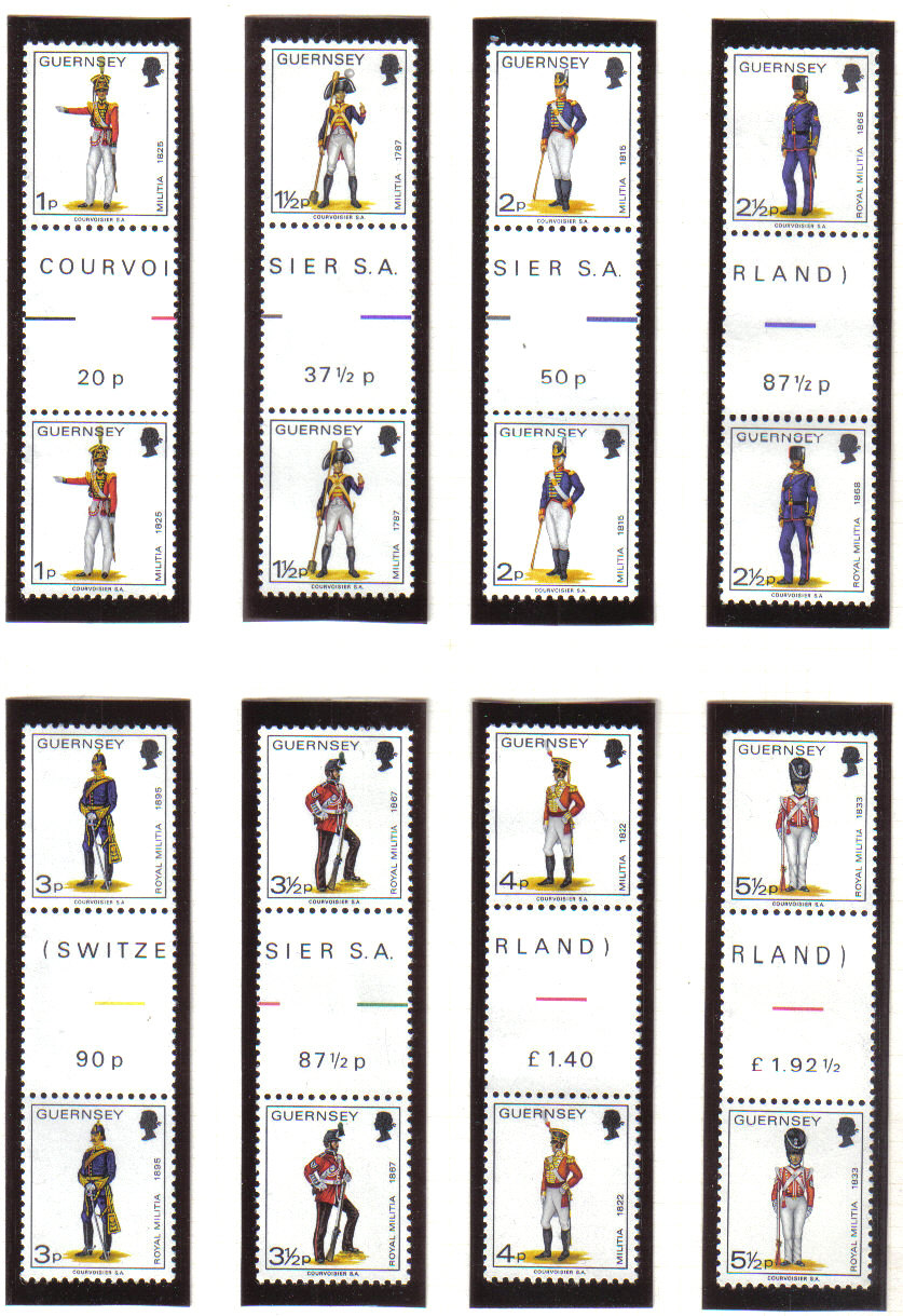 Guernsey Stamps 1974 Militia  - Gutter pairs (z606)