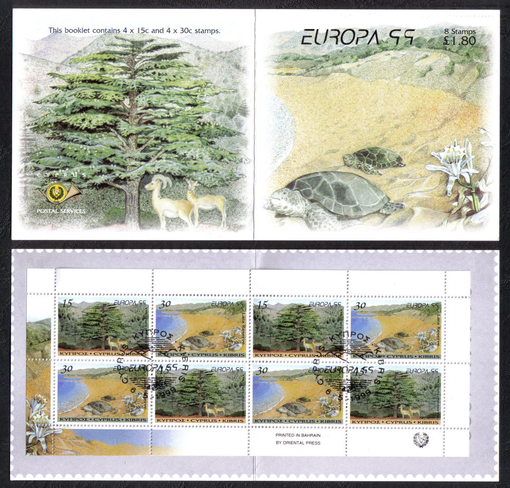 Cyprus Stamps SG 969-70 (SB2) 1999 Europa parks and gardens - Booklet USED (e663)