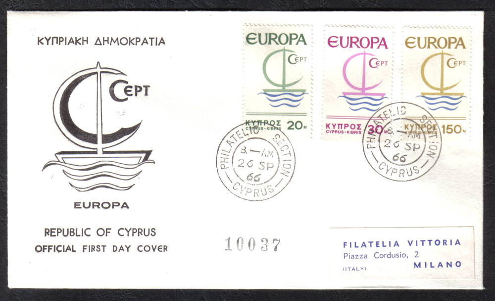 Cyprus Stamps SG 280-82 1966 Europa Ship With Label - Official FDC (h857)