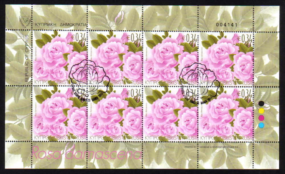 Cyprus Stamps SG 1243 2011 Aromatic Flowers Roses Full Sheet - CTO USED (d9