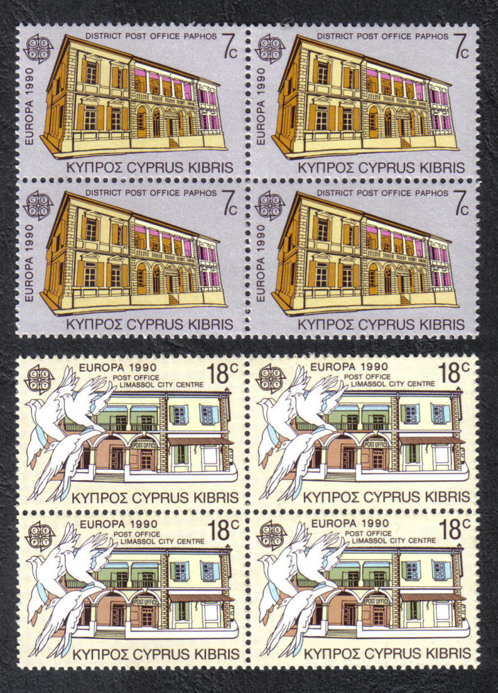 Cyprus Stamps SG 774-75 1990 Europa Post Office Buildings - Block of 4 MINT