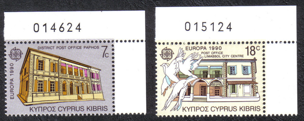 Cyprus Stamps SG 774-75 1990 Europa Post Office Buildings - Control numbers