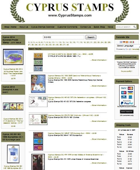 Cyprus Stamps product search using SG 652 - a messy result. It can be refined