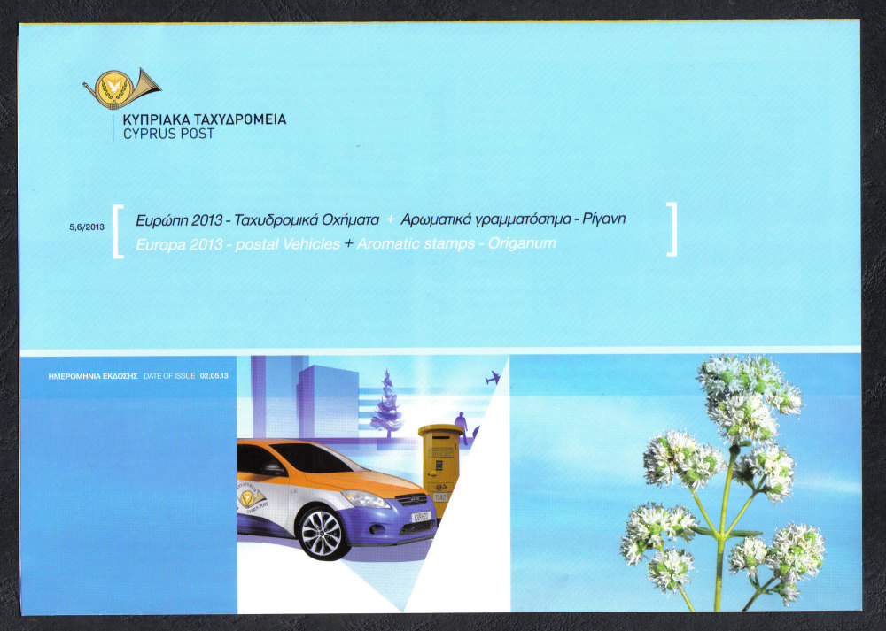 Cyprus Stamps Leaflet 2013 Issue No 5+6 Europa postal vehicles and Origanum