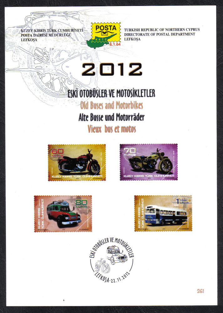 North Cyprus Stamps Leaflet 261 2012 Old Buses and Motorbikes
