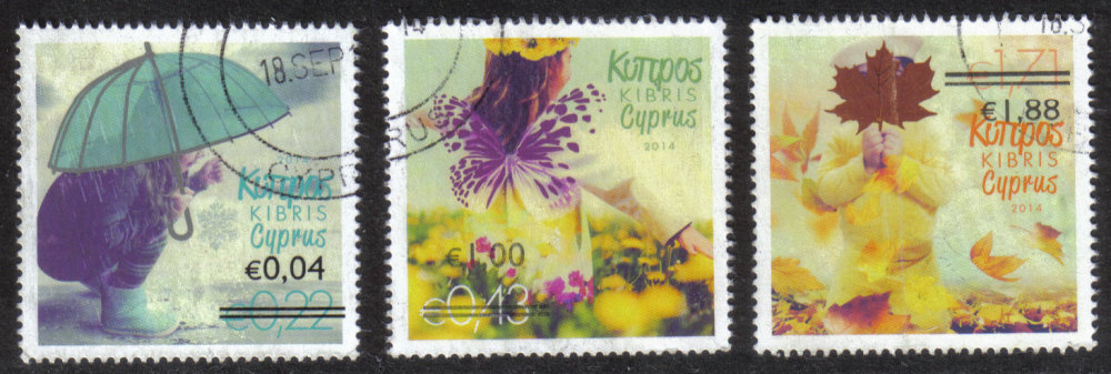 Cyprus Stamps SG 1327-29 2014 Overprints of "The four seasons" stamps - USED (h919)