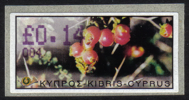 Cyprus Stamps 100 Vending Machine Labels Type E 2002 Ayia Napa (004) "Sarcopoterium Spinosum" 14 cent - MINT 