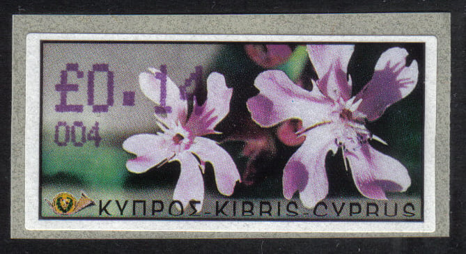 Cyprus Stamps 101 Vending Machine Labels Type E 2002 Ayia Napa (004) "Silene Aegyptiaca" 14 cent - MINT 