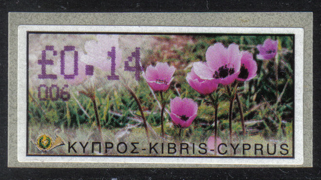 Cyprus Stamps 157 Vending Machine Labels Type E 2002 Paphos (006) "Anunculus Asiaticus" 14 cent - MINT 