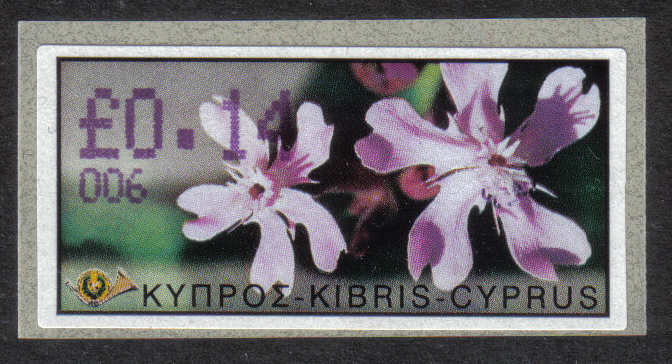 Cyprus Stamps 161 Vending Machine Labels Type E 2002 Paphos (006) "Silene Aegyptiaca" 14 cent - MINT 