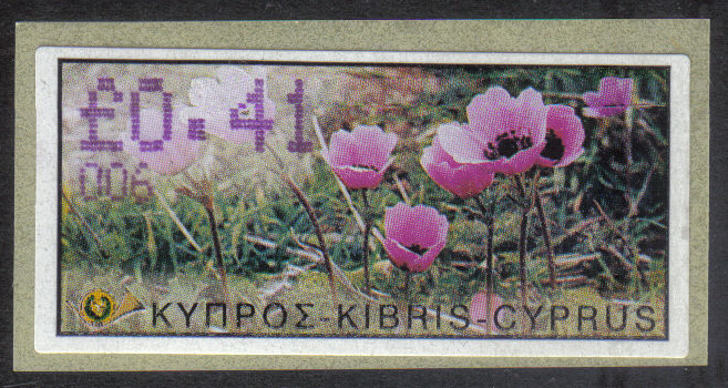 Cyprus Stamps 177 Vending Machine Labels Type E 2002 Paphos (006) "Anunculus Asiaticus" 41 cent - MINT 