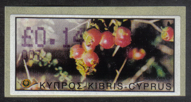Cyprus Stamps 190 Vending Machine Labels Type E 2002 Larnaca (007) "Sarcopoterium Spinosum" 14 cent - MINT 