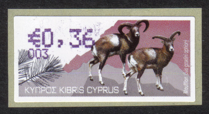 Cyprus Stamps 352 Vending Machine Labels Type H 2010 (003) Nicosia "Moufflon" 36 cent - MINT 
