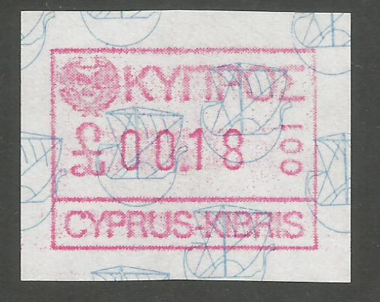 Cyprus Stamps 004 Vending Machine Labels Type A 1989 (001) Nicosia 18 cent - MINT
