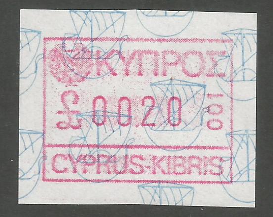 Cyprus Stamps 005 Vending Machine Labels Type A 1989 (001) Nicosia 20 cent - MINT