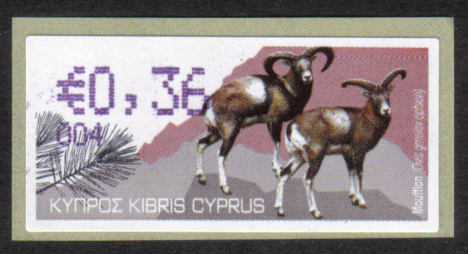 Cyprus Stamps 364 Vending Machine Labels Type H 2010 (004) Famagusta "Moufflon" 36 cent - MINT 