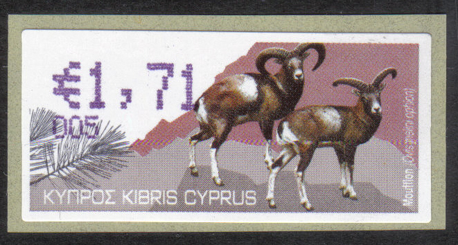 Cyprus Stamps 384 Vending Machine Labels Type H 2010 (005) Limassol "Moufflon" 1.71 cent - MINT 
