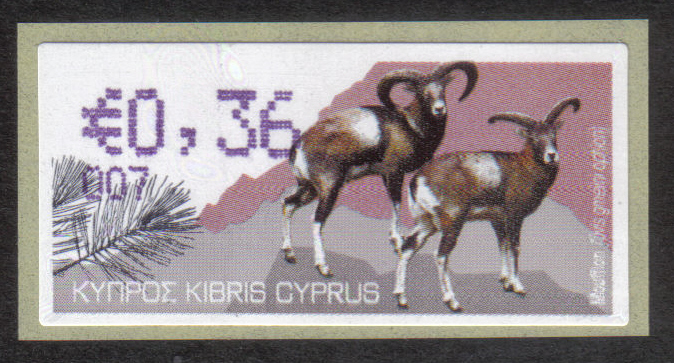 Cyprus Stamps 400 Vending Machine Labels Type H 2010 (007) Larnaca "Moufflon" 36 cent - MINT 
