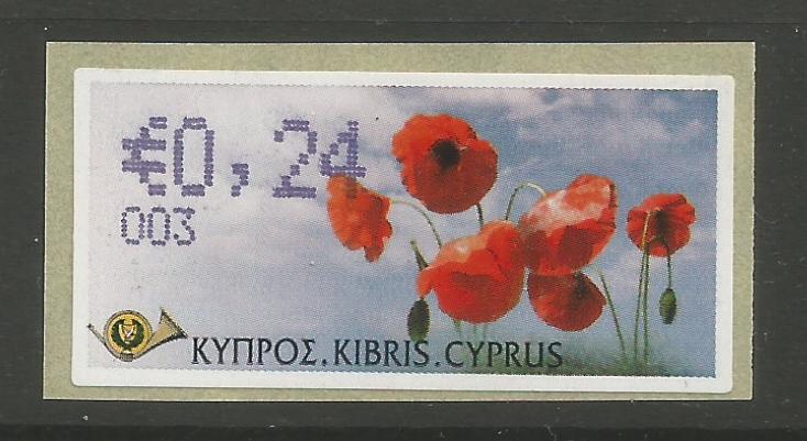 Cyprus Stamps 284 Vending Machine Labels Type G 2008 (003) Nicosia "Poppy" 24 cent - MINT 