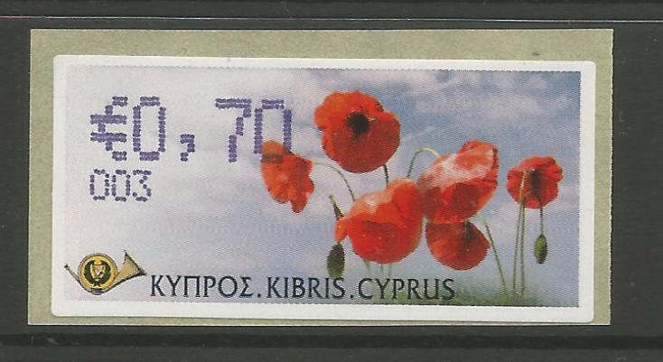 Cyprus Stamps 292 Vending Machine Labels Type G 2008 (003) Nicosia "Poppy" 70 cent - MINT