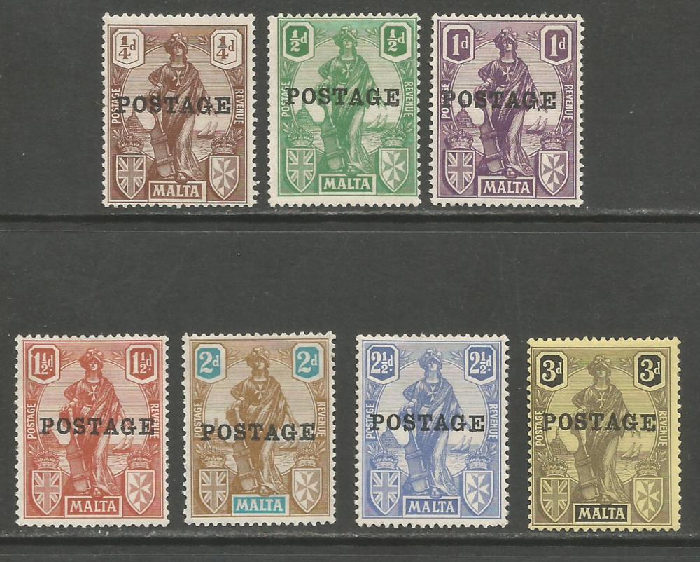 Malta Stamps SG 0143-49 1926 Overprints part set - MLH (h935)