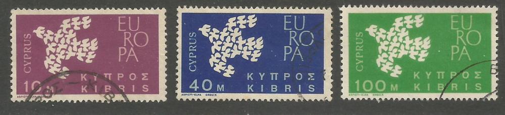 Cyprus Stamps SG 206-08 1962 Europa Doves - USED (h953)