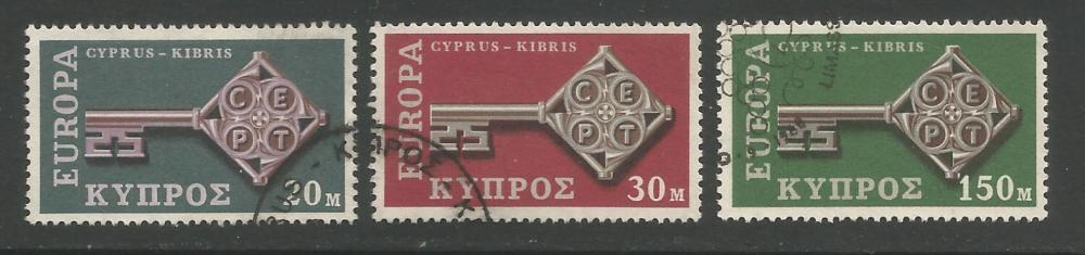 Cyprus Stamps SG 319-21 1968 Europa key - USED (h960)