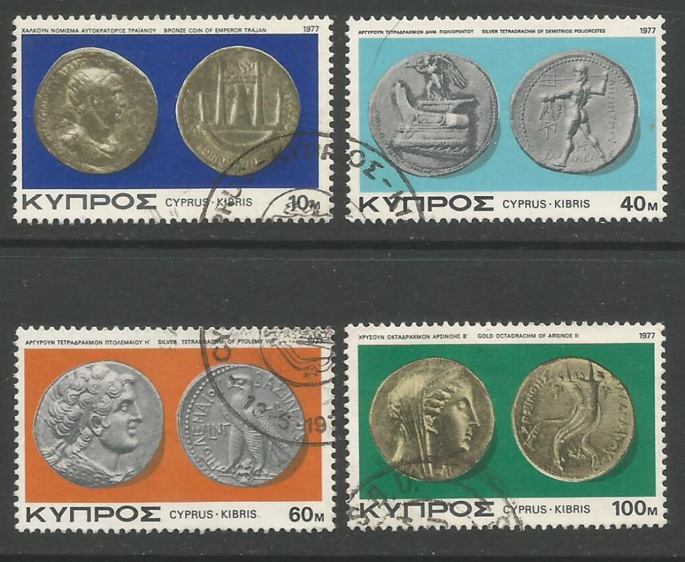 Cyprus Stamps SG 486-89 1977 Ancient Coins - USED (h962)