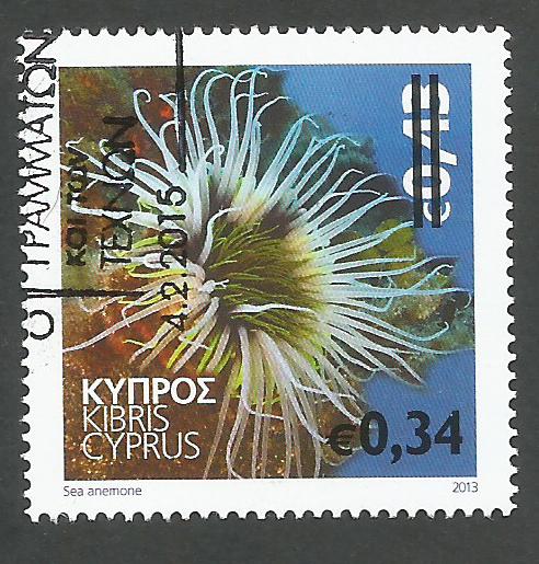 Cyprus Stamps SG 2015 (b) 34c Overprint on 43c Sea Anemone Marine Stamp - C