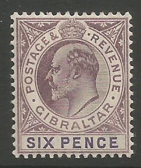 Gibraltar Stamps SG 0050 1903 Six penny - MLH (k0279 
