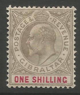 Gibraltar Stamps SG 0051 1903 One shilling - MH (k030)