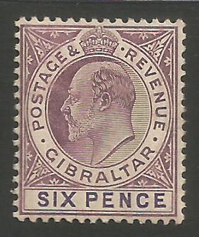 Gibraltar Stamps SG 0060 or 0060a 1906/08 Six pence - MH (k034)