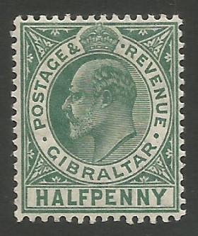 Gibraltar Stamps SG 0066 1907 Halfpenny - MH (k036)