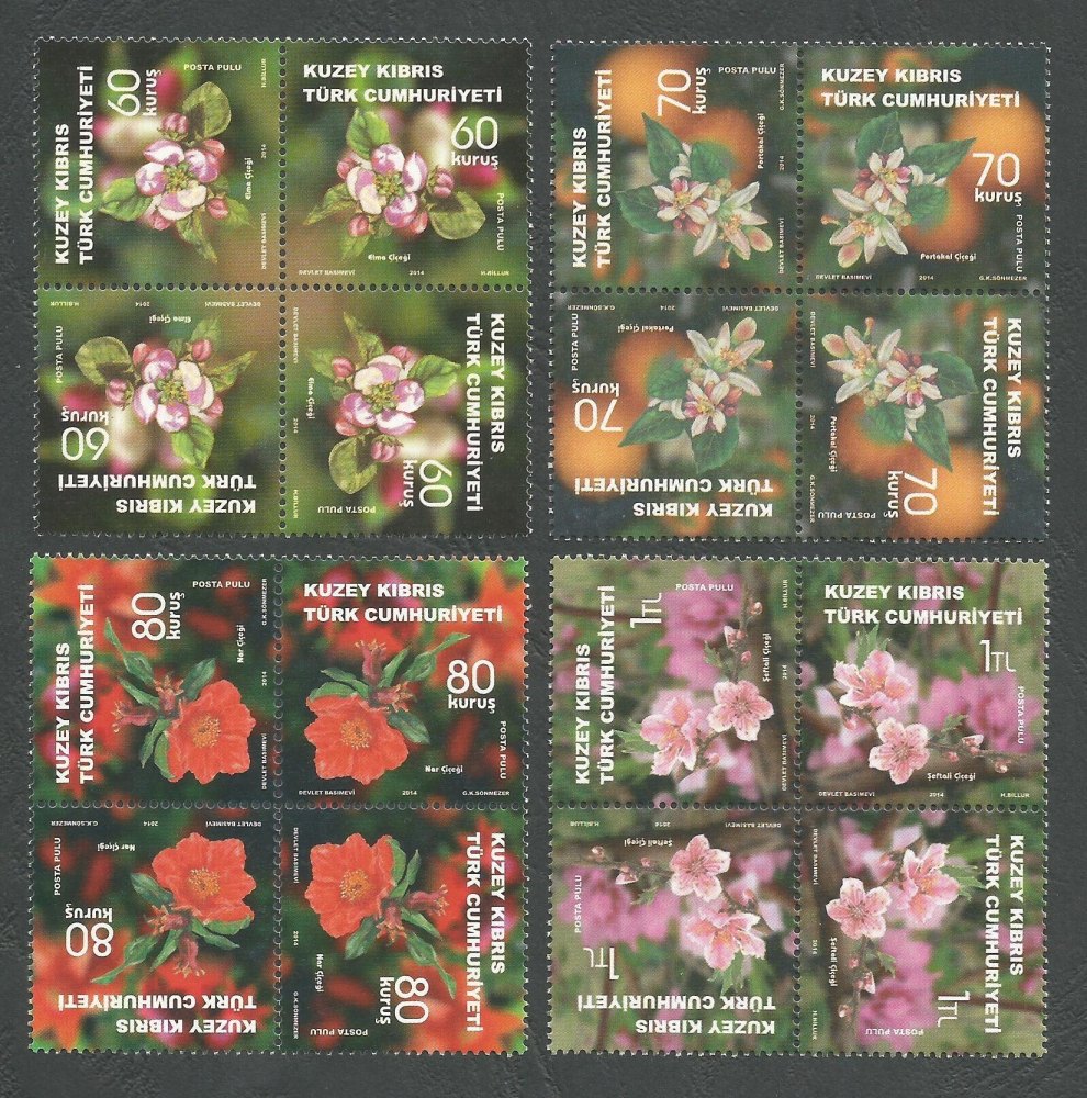 North Cyprus Stamps SG 0786-89 2014 Fruit Tree Flowers cross tete-beche "Kaleidoscope" - MINT