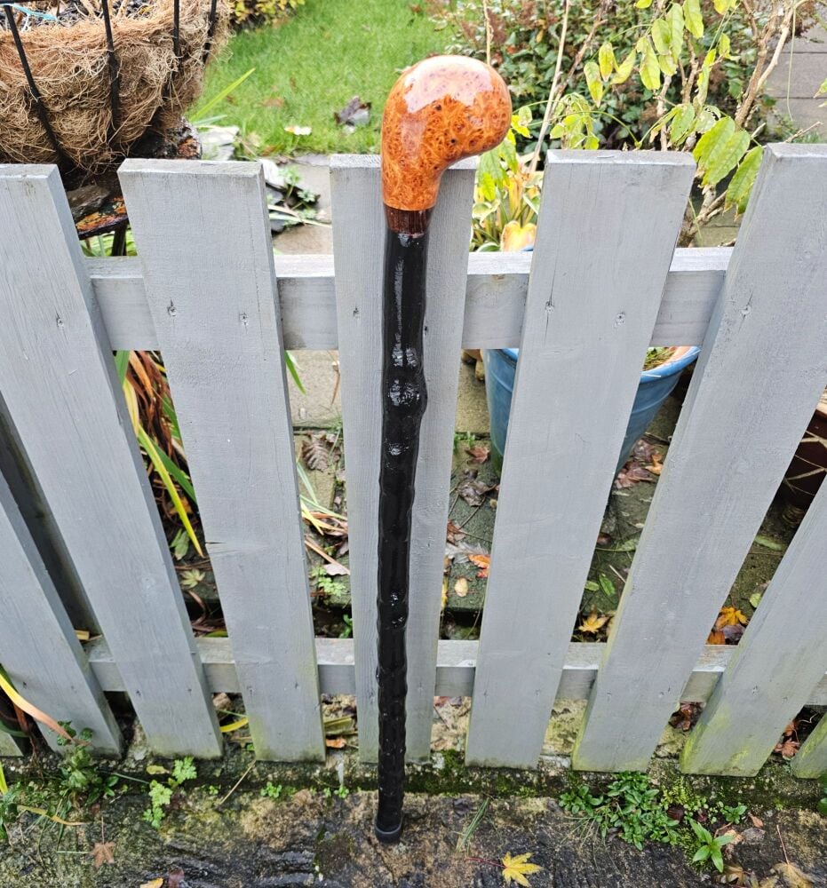 40 INCH HEAVY IRISH BLACKTHORN WALKING STICK WITH A BURL ELM HANDLE OUTSTAN