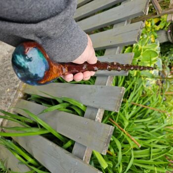 IRISH BLACKTHORN WALKING STICK WITH A RESIN AND BURL ELM Handle