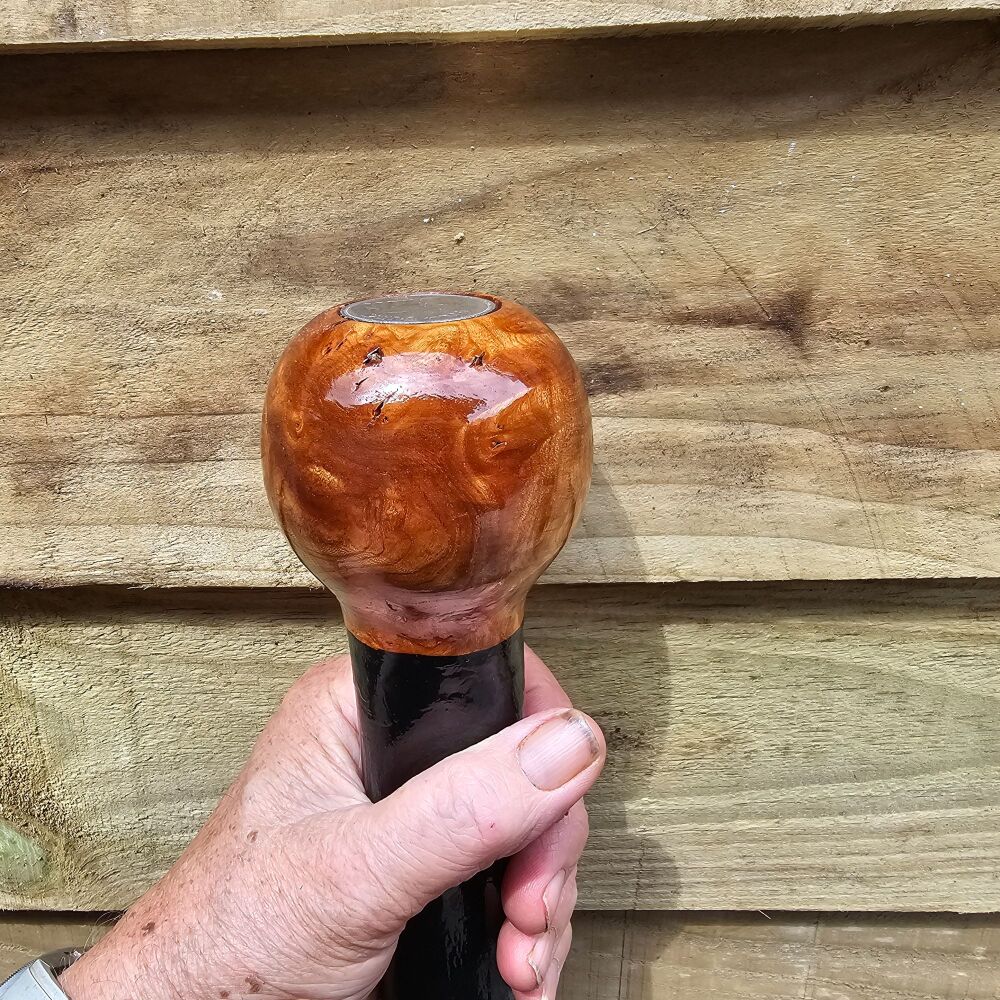 BIG IRISH HAWTHORN WALKING STICK WITH AN IRISH BURL ELM HANDLE WITH A ONE P